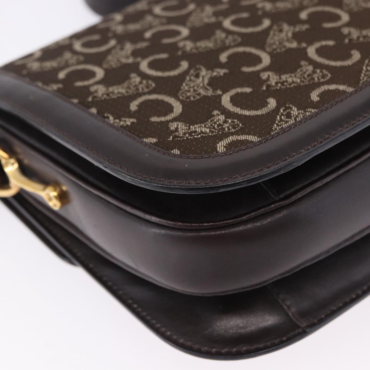 CELINE C Sulky Horse Carriage Shoulder Bag Canvas Brown Gold Auth 193569A