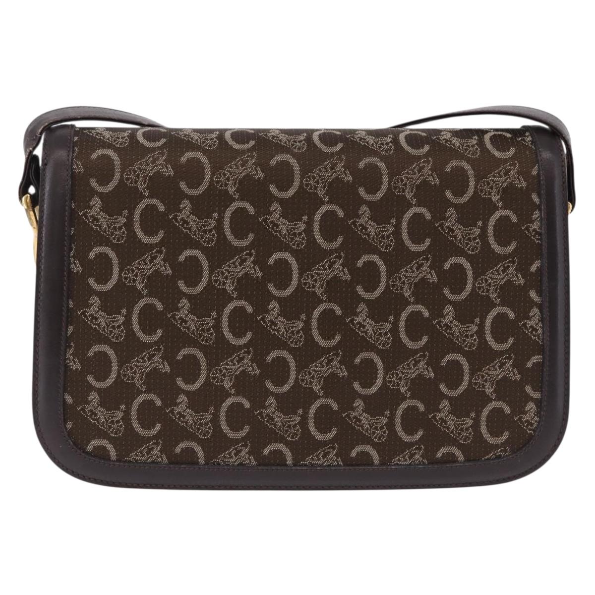 CELINE C Sulky Horse Carriage Shoulder Bag Canvas Brown Gold Auth 193569A