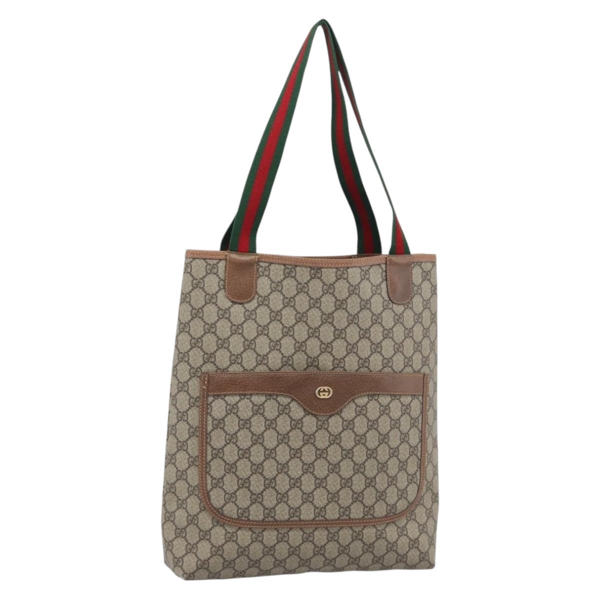 GUCCI GG Supreme Web Sherry Line Tote Bag PVC Beige Gold 002 58 6487 Auth 193572