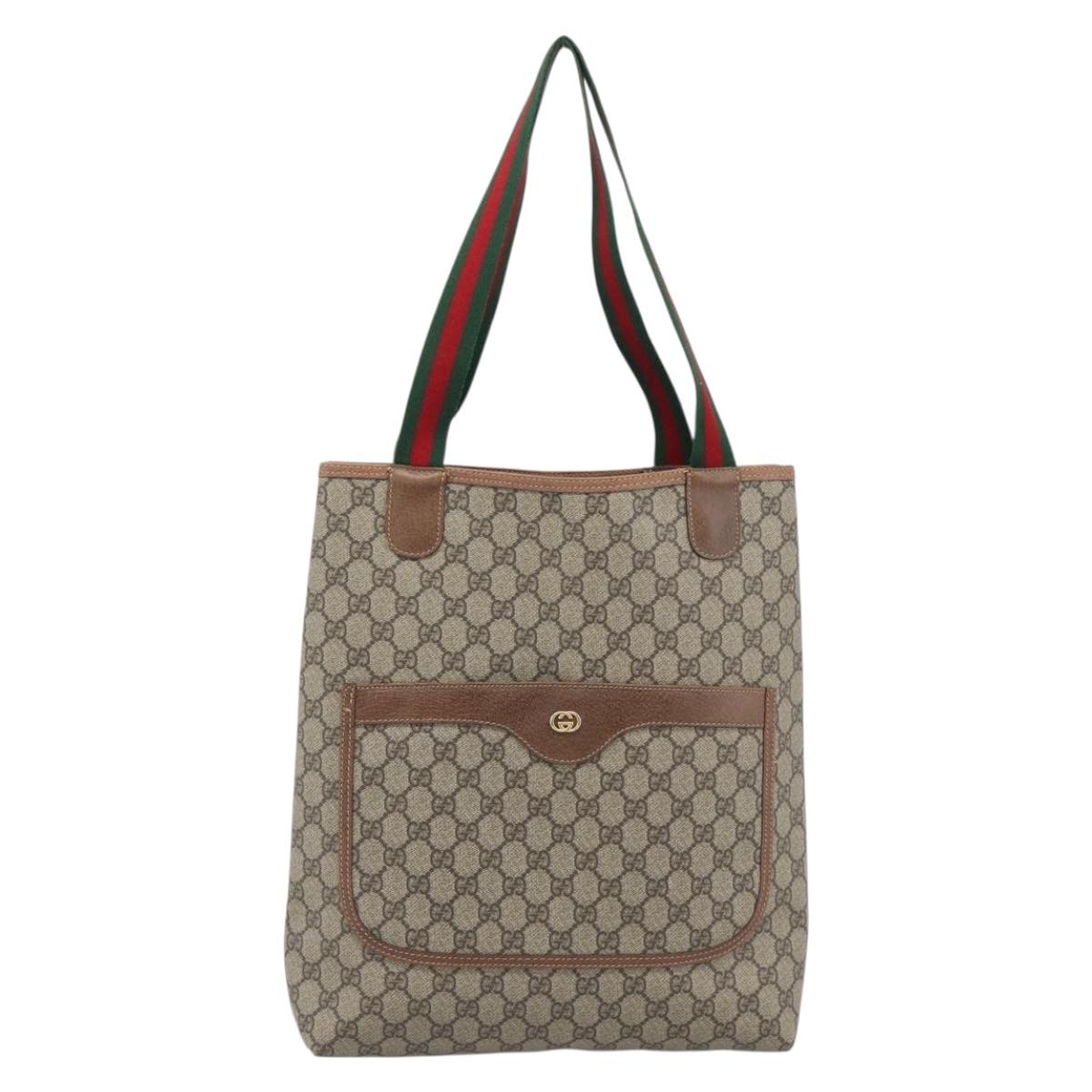 GUCCI GG Supreme Web Sherry Line Tote Bag PVC Beige Gold 002 58 6487 Auth 193572