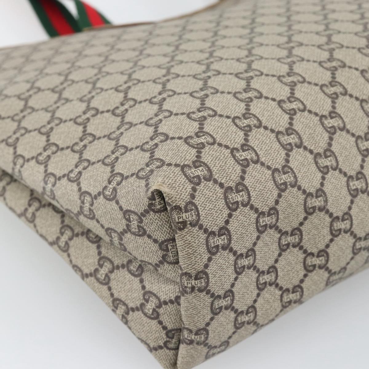 GUCCI GG Plus Supreme Web Sherry Line Tote Bag PVC Beige Gold Auth 193573
