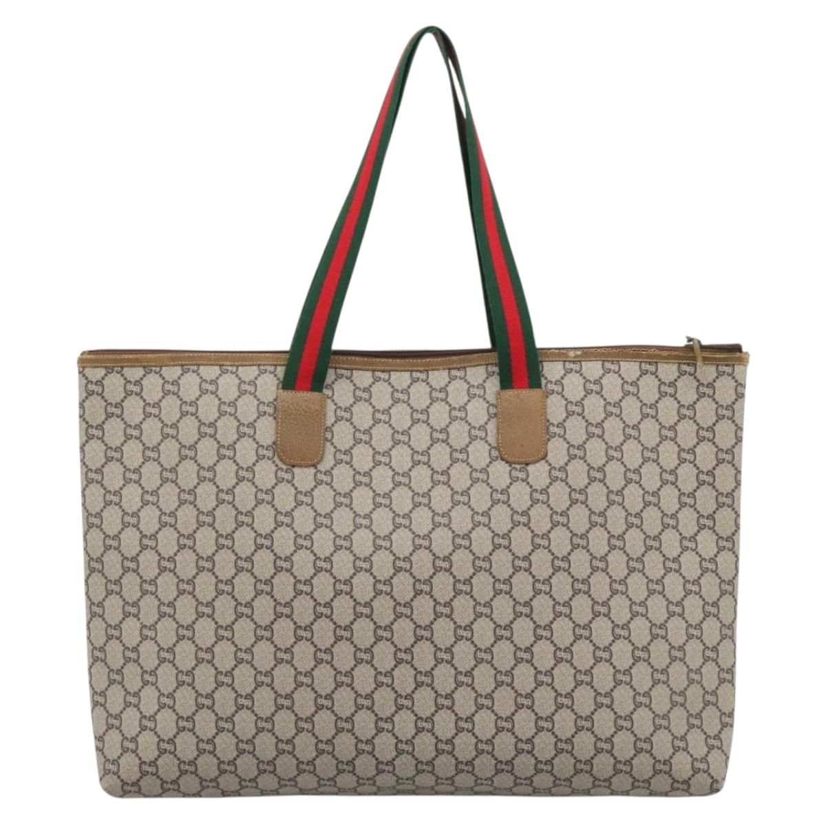 GUCCI GG Plus Supreme Web Sherry Line Tote Bag PVC Beige Gold Auth 193573