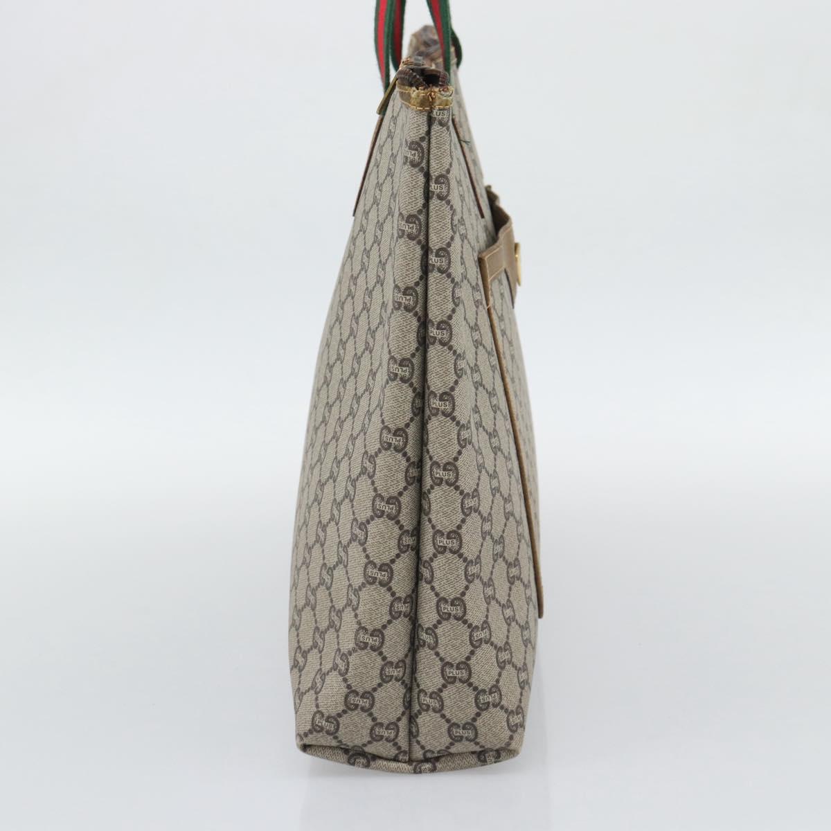GUCCI GG Plus Supreme Web Sherry Line Tote Bag PVC Beige Gold Auth 193573