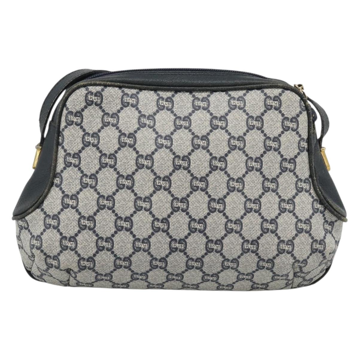 GUCCI GG Supreme Shoulder Bag PVC Navy Gold Auth 193574