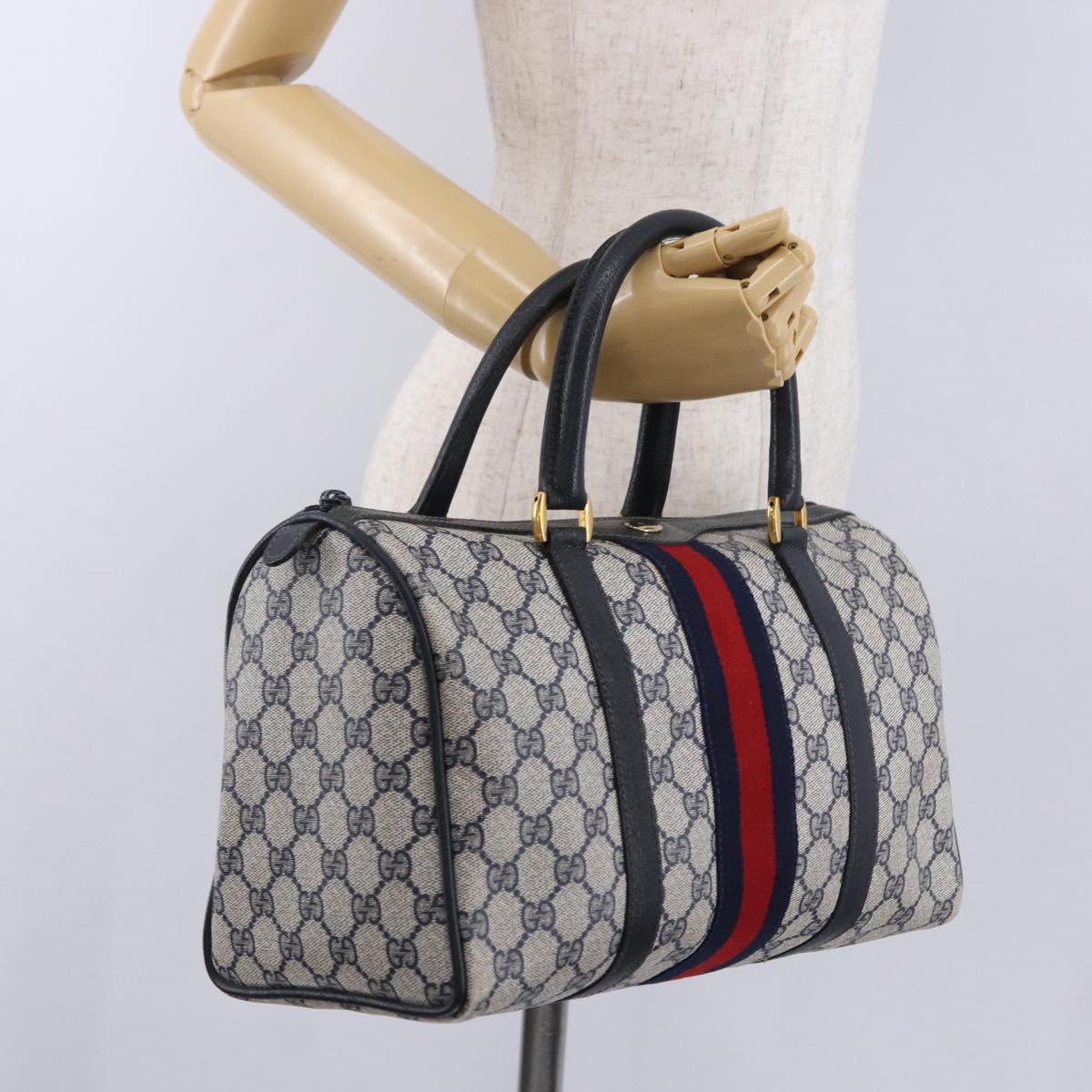 GUCCI GG Supreme Sherry Line Hand Bag PVC Navy Gold 24 02 006 Auth 193575