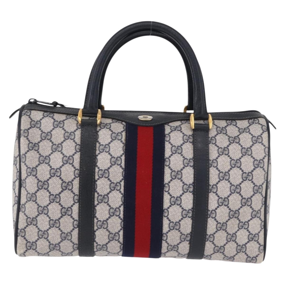GUCCI GG Supreme Sherry Line Hand Bag PVC Navy Gold 24 02 006 Auth 193575