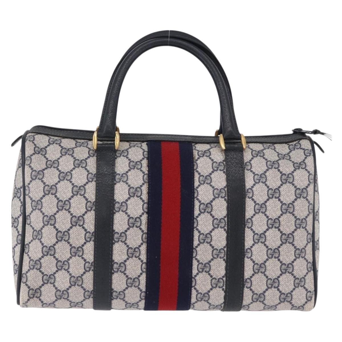 GUCCI GG Supreme Sherry Line Hand Bag PVC Navy Gold 24 02 006 Auth 193575