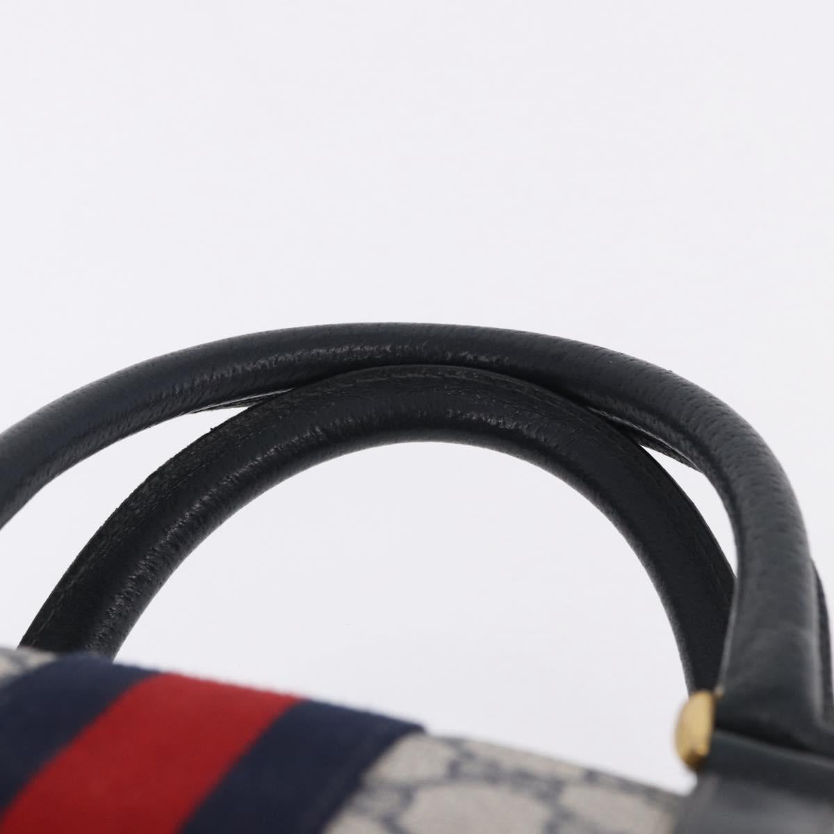 GUCCI GG Supreme Sherry Line Hand Bag PVC Navy Gold 24 02 006 Auth 193575