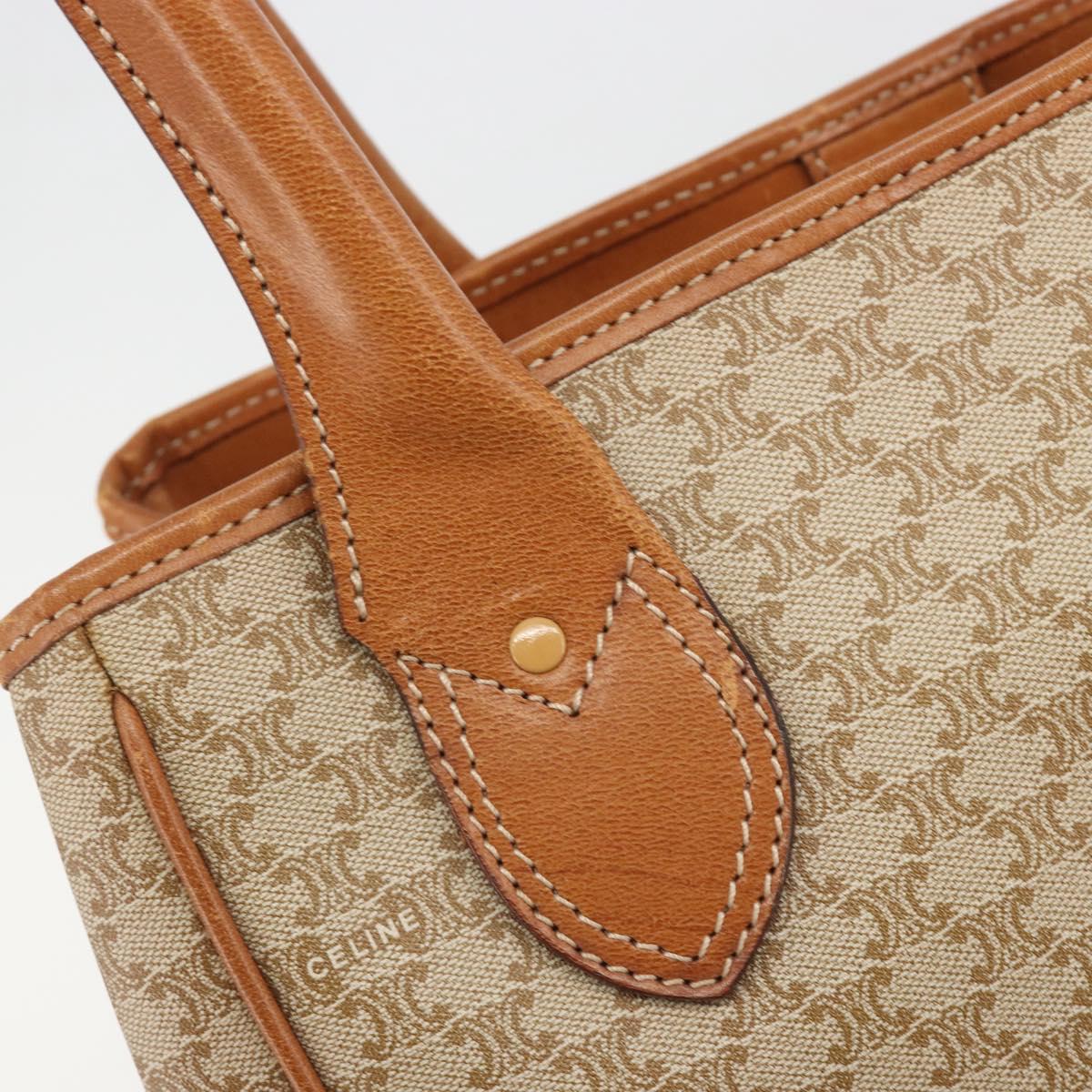 CELINE Macadam Canvas Tote Bag PVC Beige Gold Auth 193577