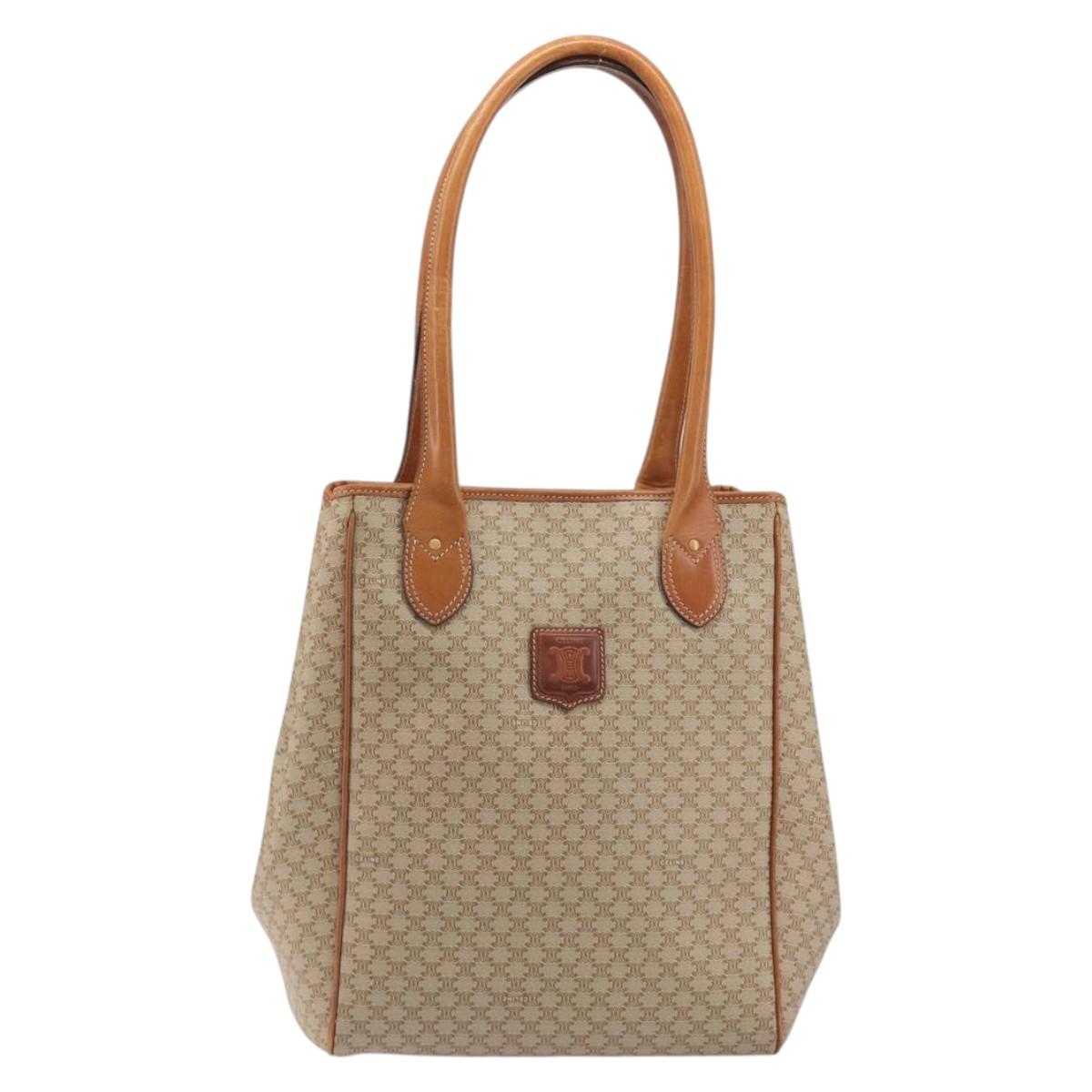 CELINE Macadam Canvas Tote Bag PVC Beige Gold Auth 193577