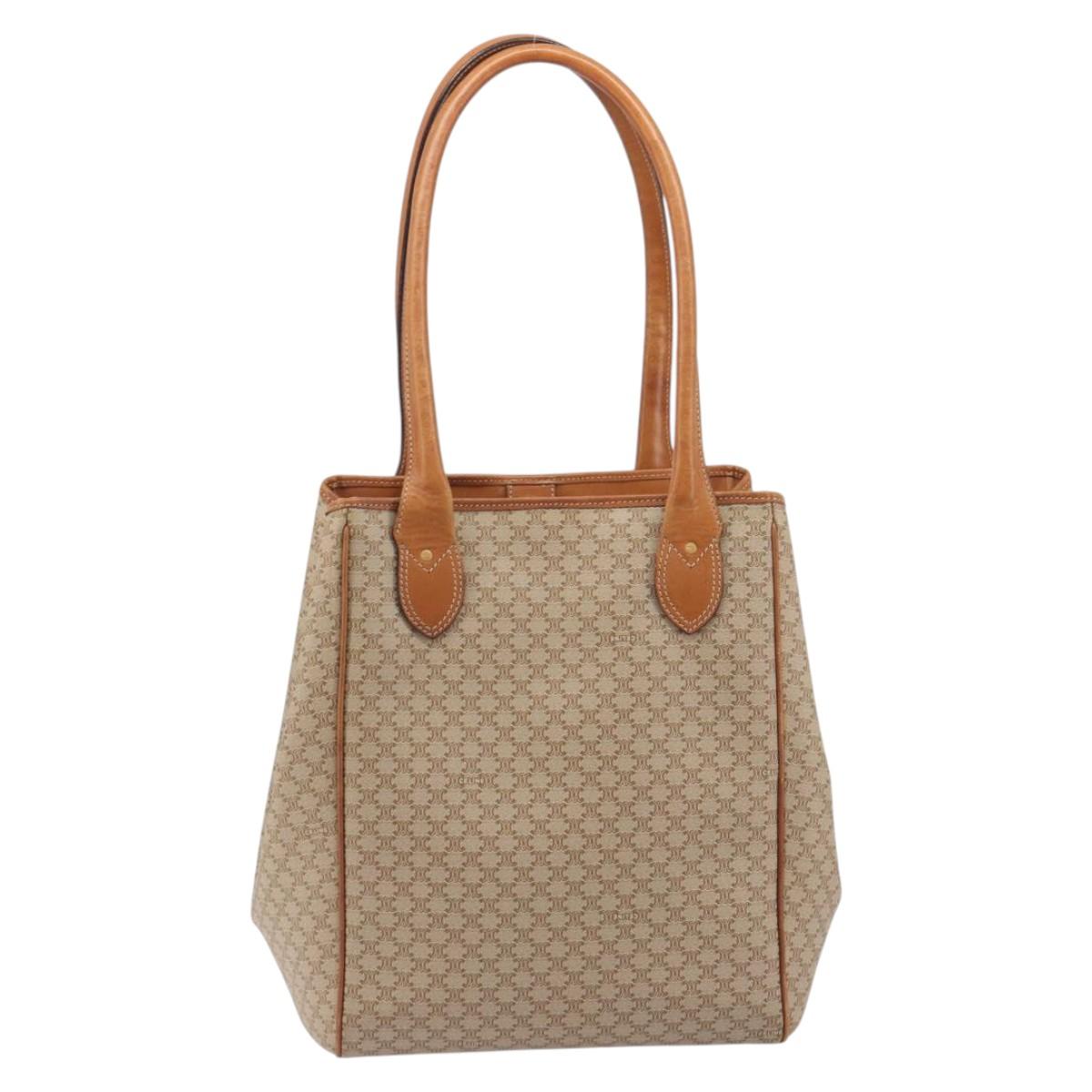 CELINE Macadam Canvas Tote Bag PVC Beige Gold Auth 193577
