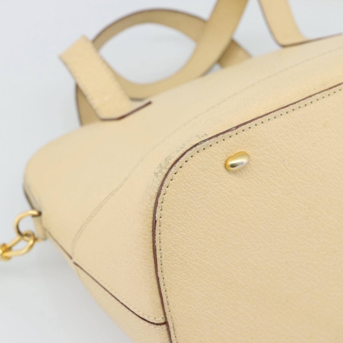 CELINE Hand Bag Leather 2way Ivory Gold Auth 193579