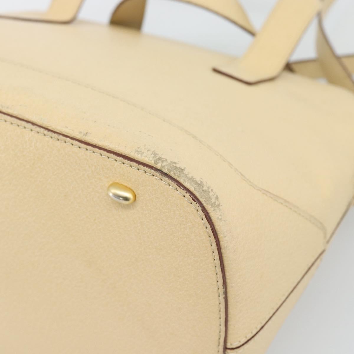 CELINE Hand Bag Leather 2way Ivory Gold Auth 193579