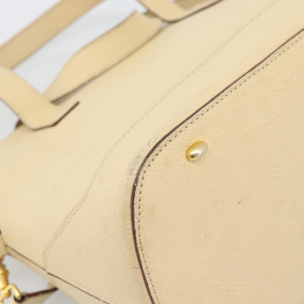 CELINE Hand Bag Leather 2way Ivory Gold Auth 193579