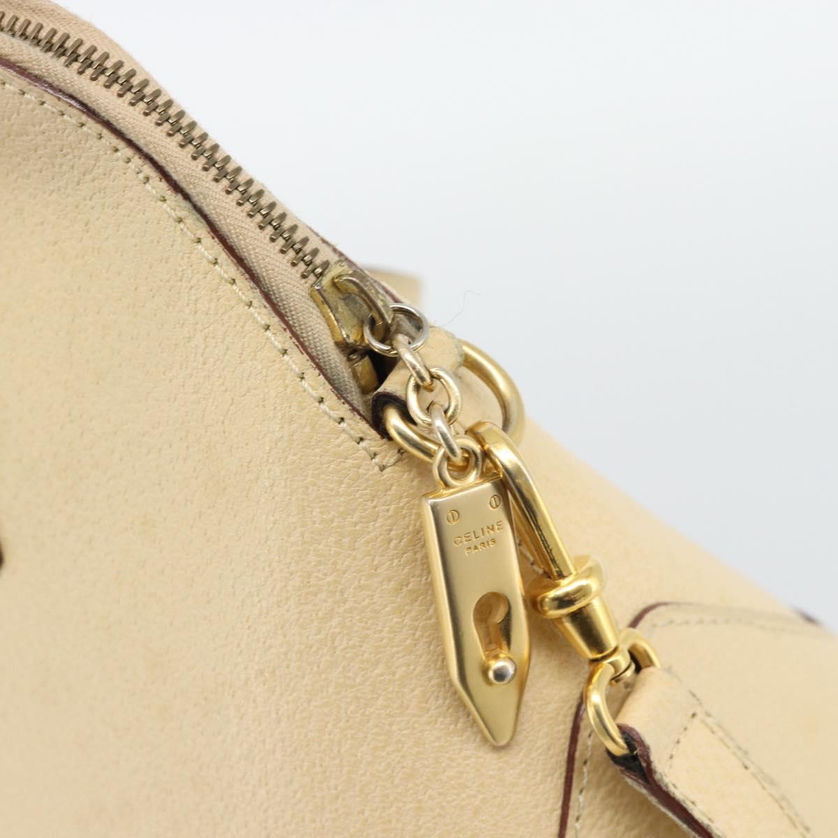 CELINE Hand Bag Leather 2way Ivory Gold Auth 193579