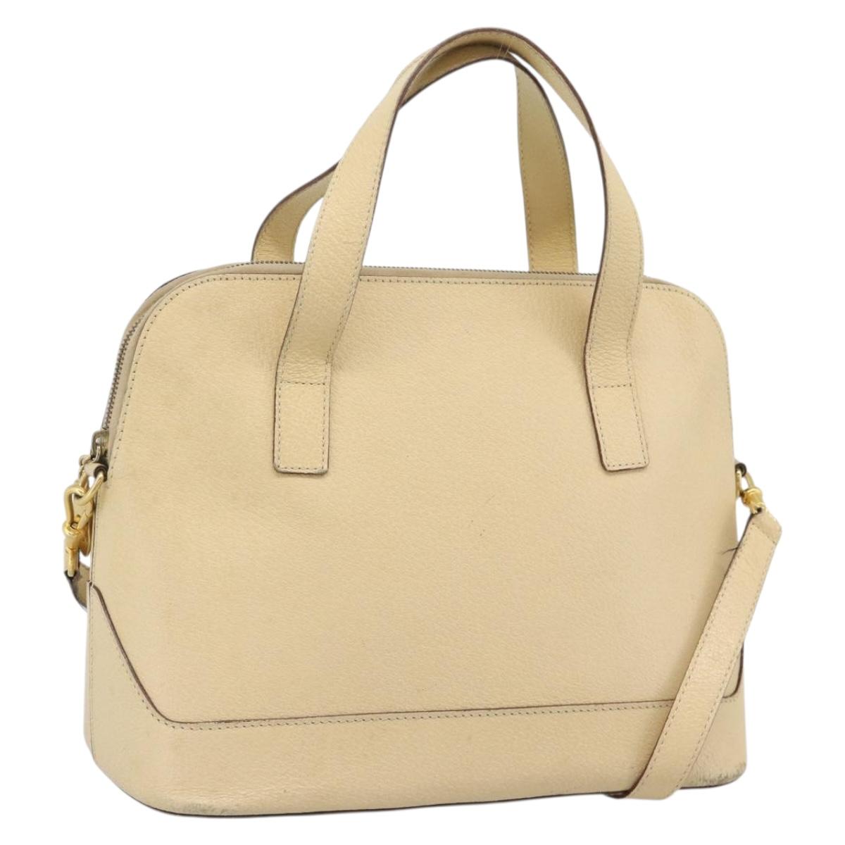 CELINE Hand Bag Leather 2way Ivory Gold Auth 193579
