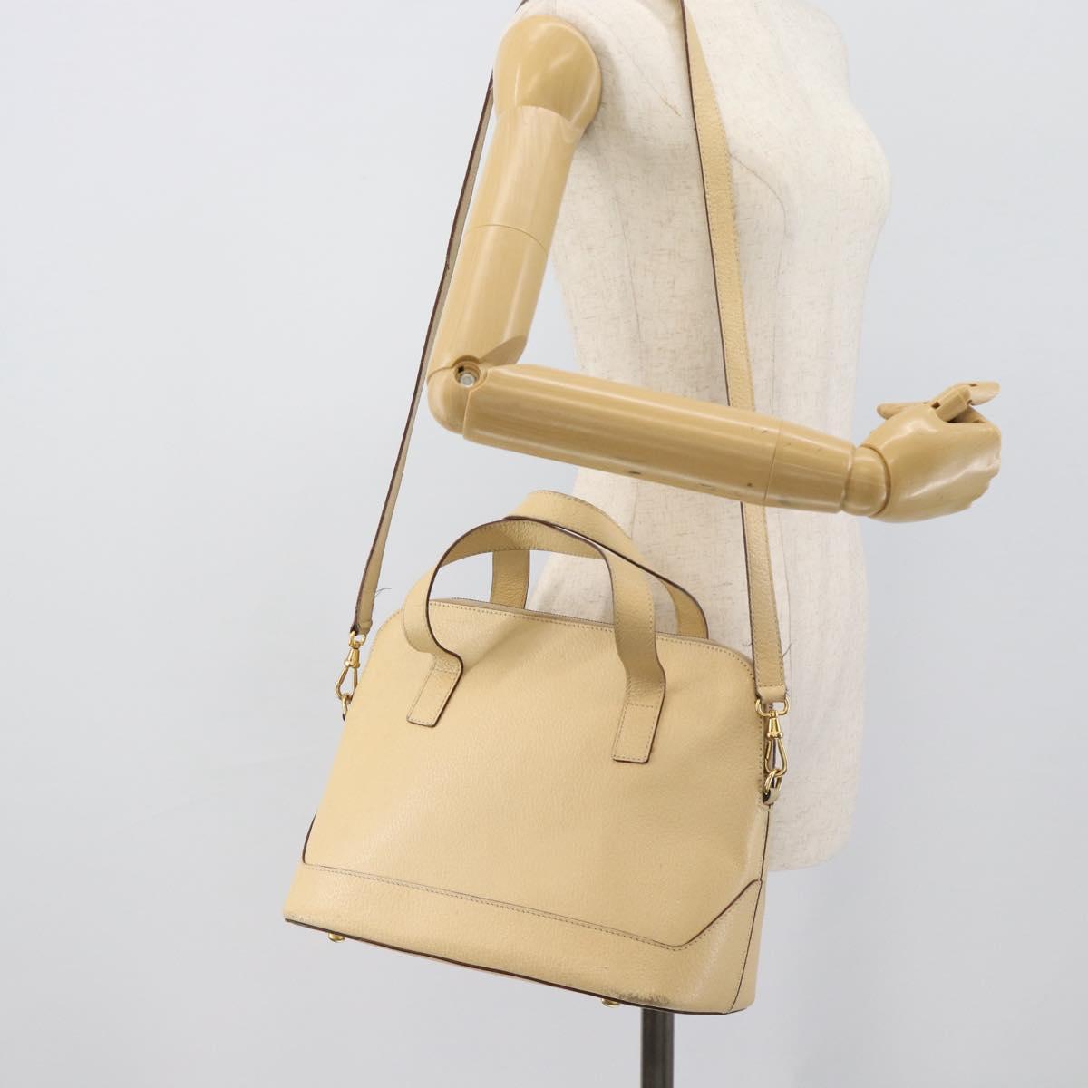 CELINE Hand Bag Leather 2way Ivory Gold Auth 193579