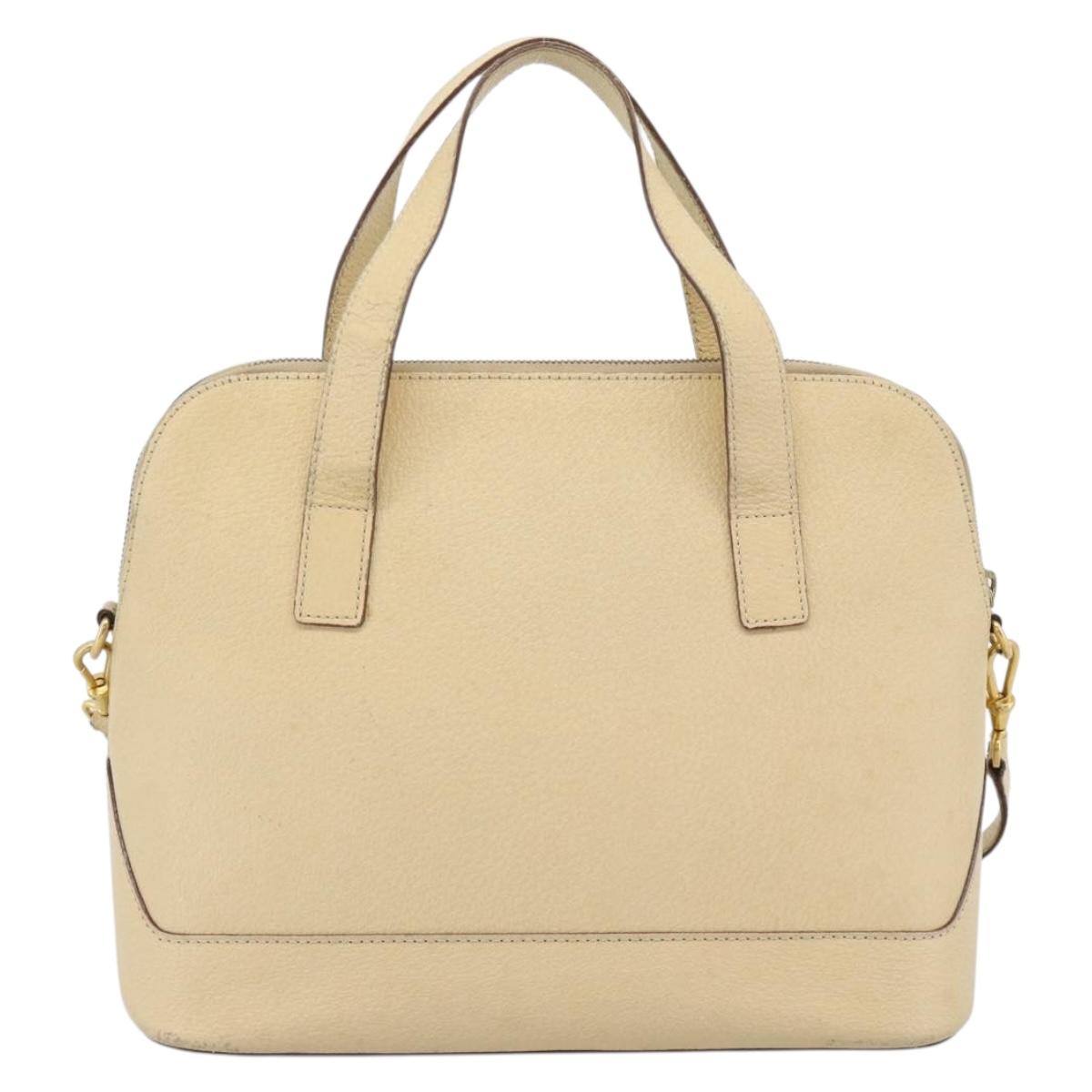 CELINE Hand Bag Leather 2way Ivory Gold Auth 193579