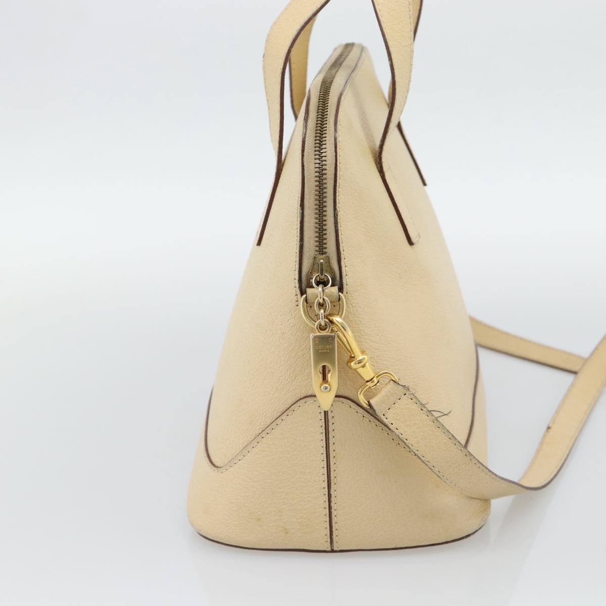 CELINE Hand Bag Leather 2way Ivory Gold Auth 193579