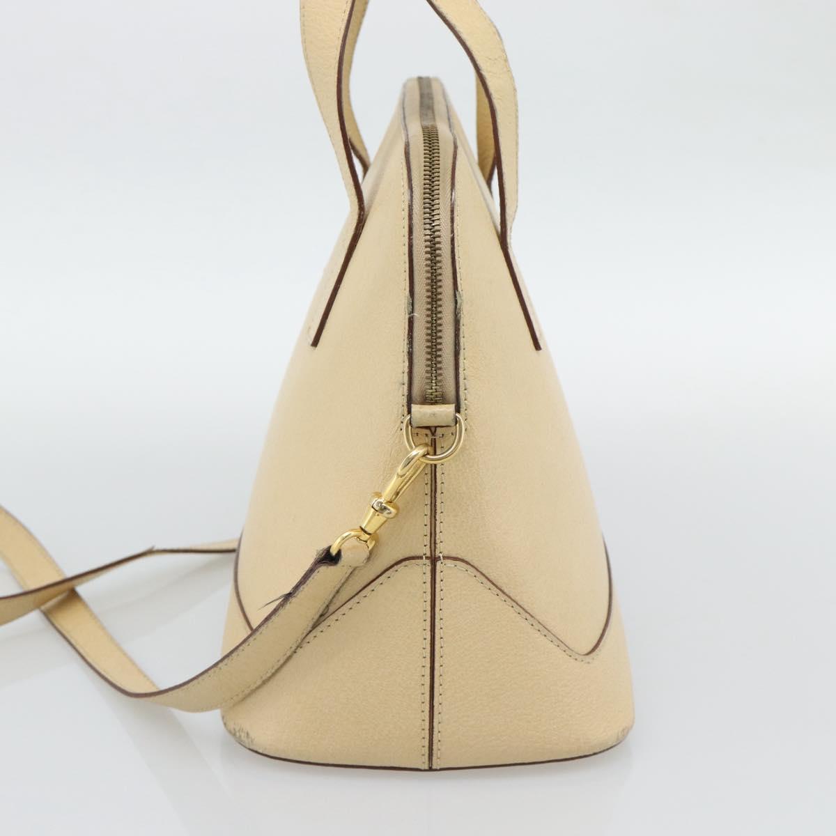 CELINE Hand Bag Leather 2way Ivory Gold Auth 193579