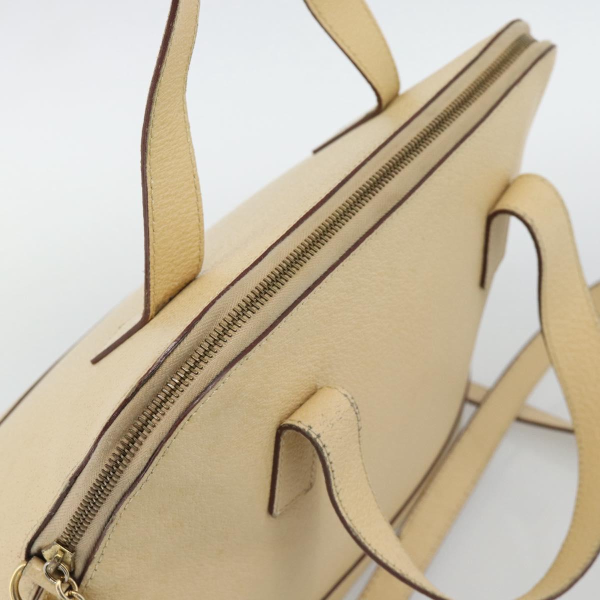 CELINE Hand Bag Leather 2way Ivory Gold Auth 193579