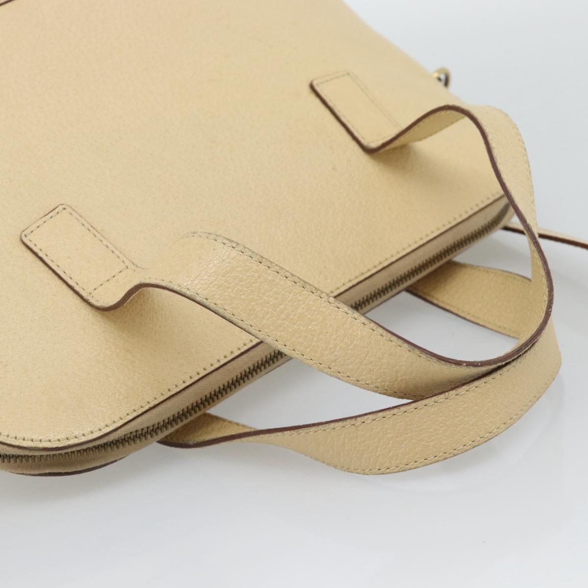 CELINE Hand Bag Leather 2way Ivory Gold Auth 193579