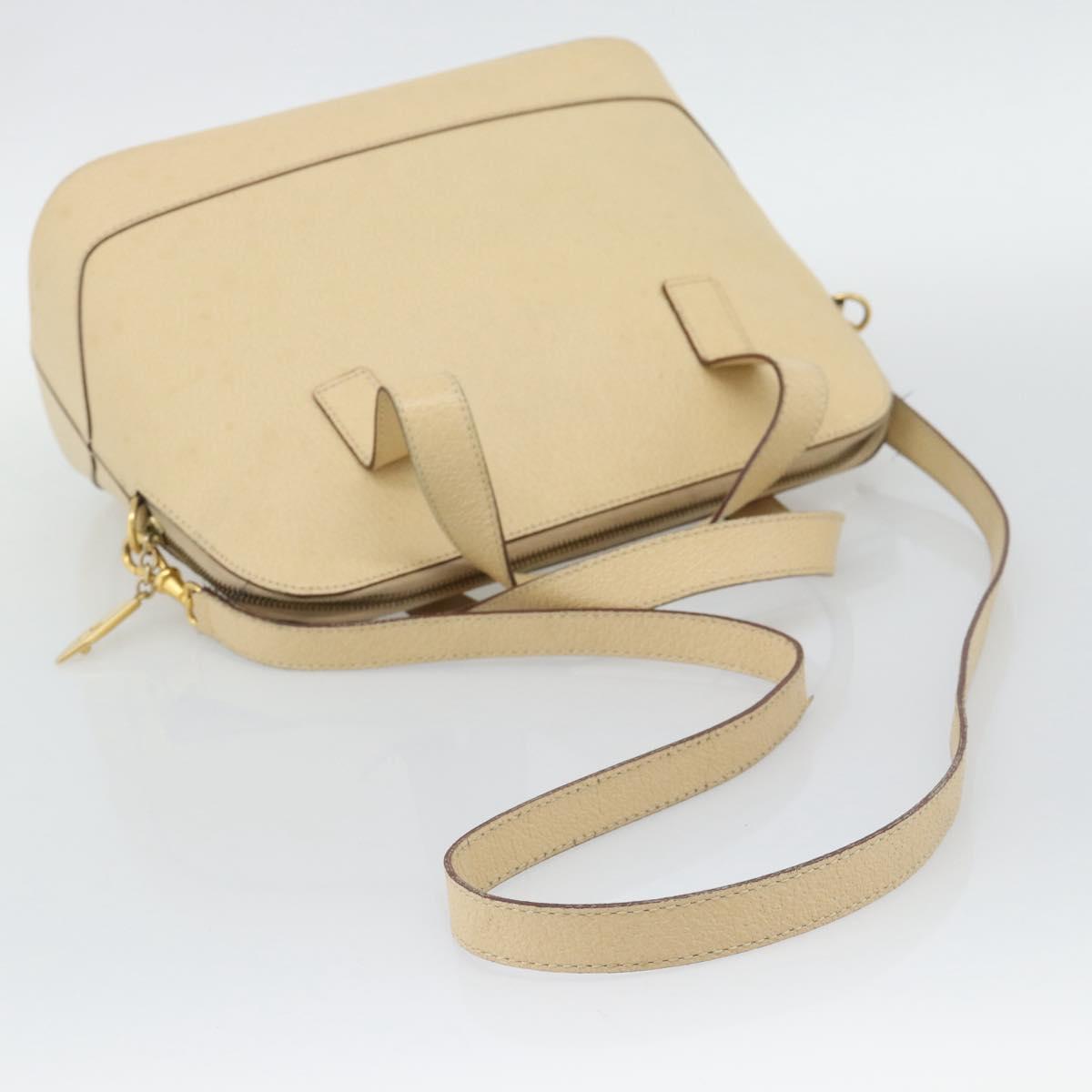 CELINE Hand Bag Leather 2way Ivory Gold Auth 193579