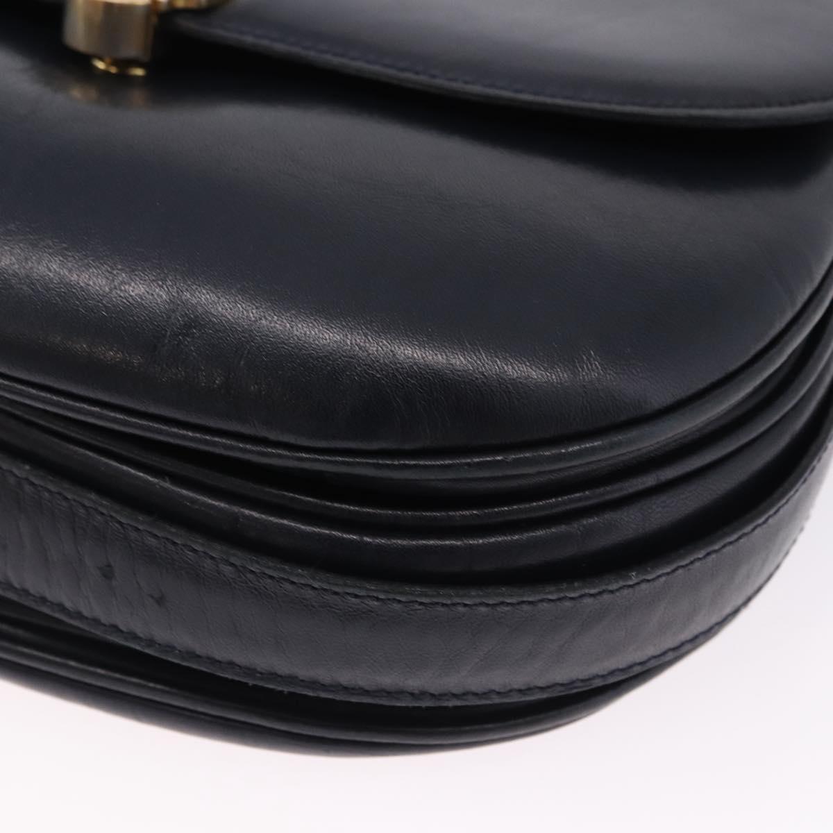 CELINE Shoulder Bag Leather Navy Gold Auth 193580A