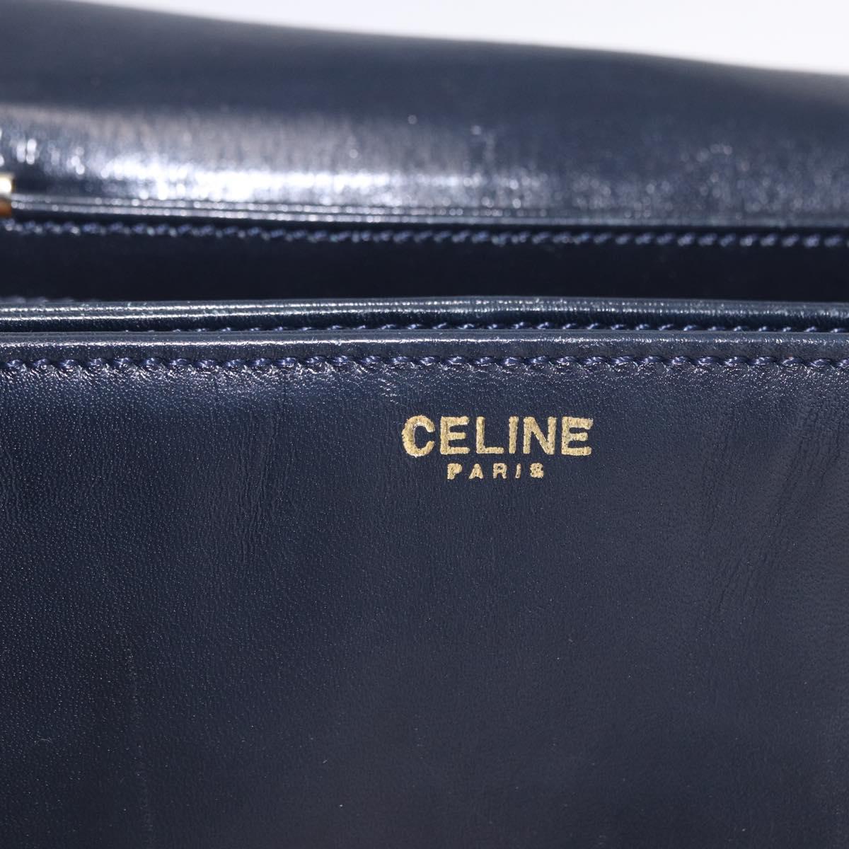 CELINE Shoulder Bag Leather Navy Gold Auth 193580A