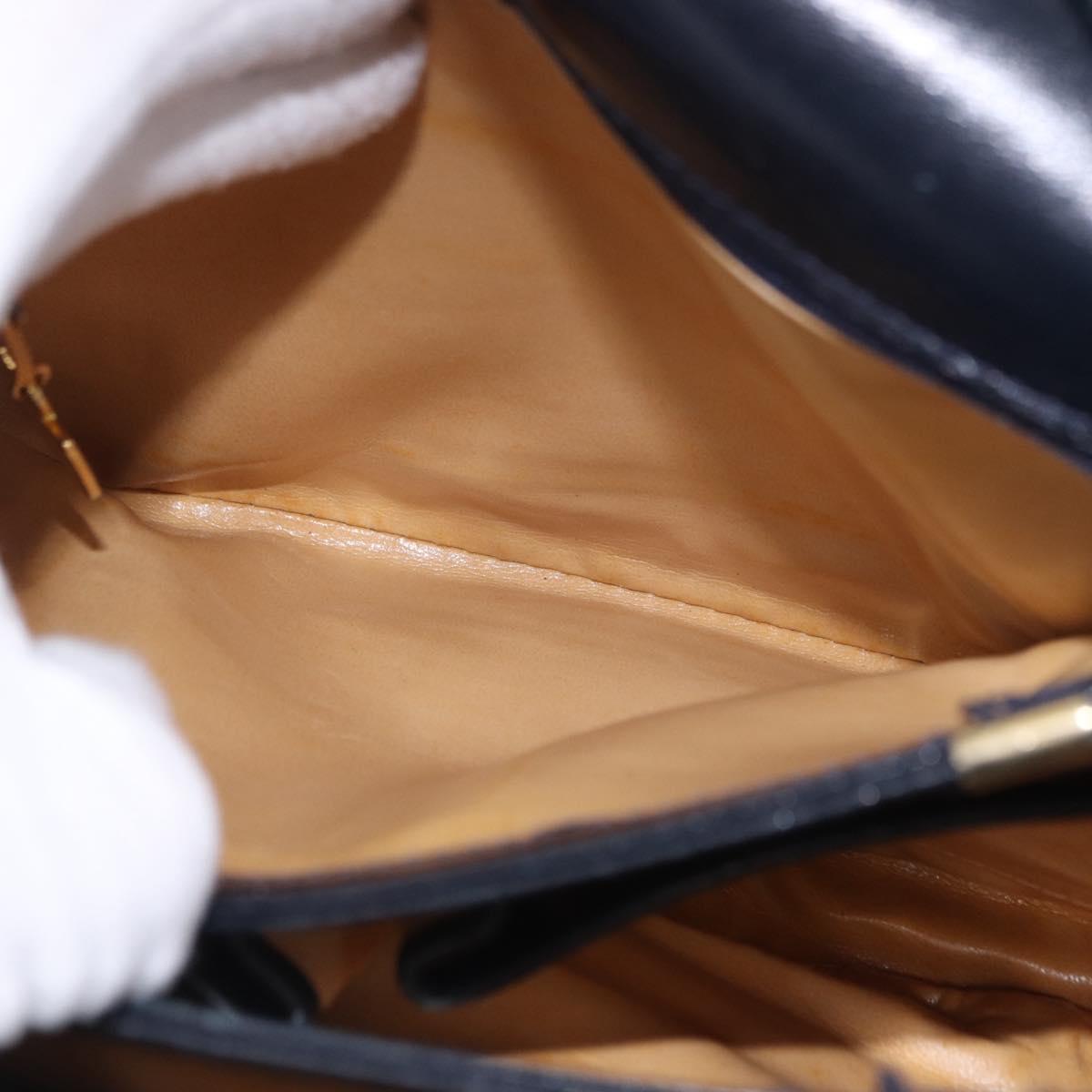 CELINE Shoulder Bag Leather Navy Gold Auth 193580A