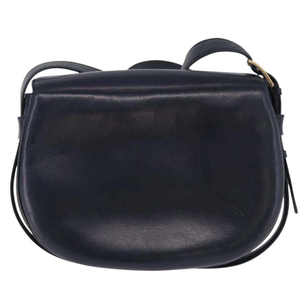 CELINE Shoulder Bag Leather Navy Gold Auth 193580A