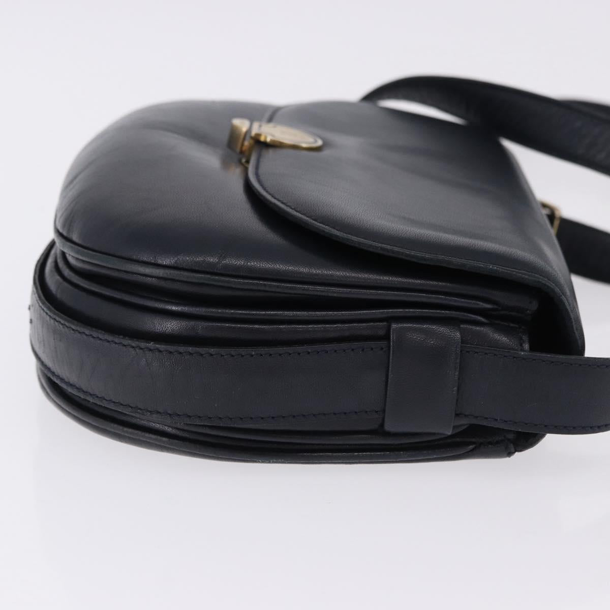 CELINE Shoulder Bag Leather Navy Gold Auth 193580A