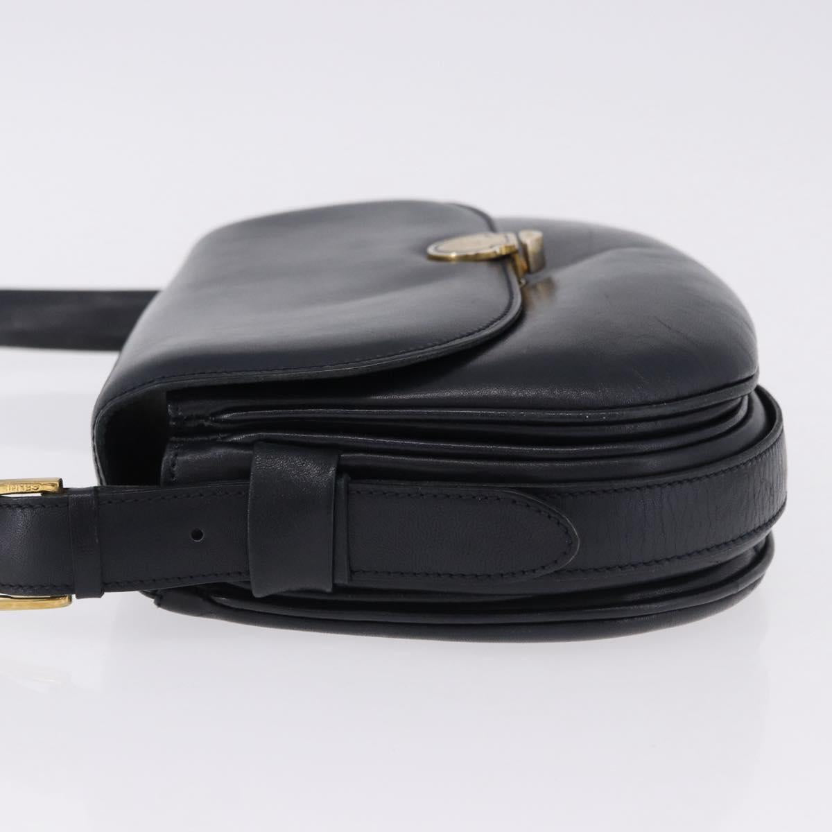 CELINE Shoulder Bag Leather Navy Gold Auth 193580A