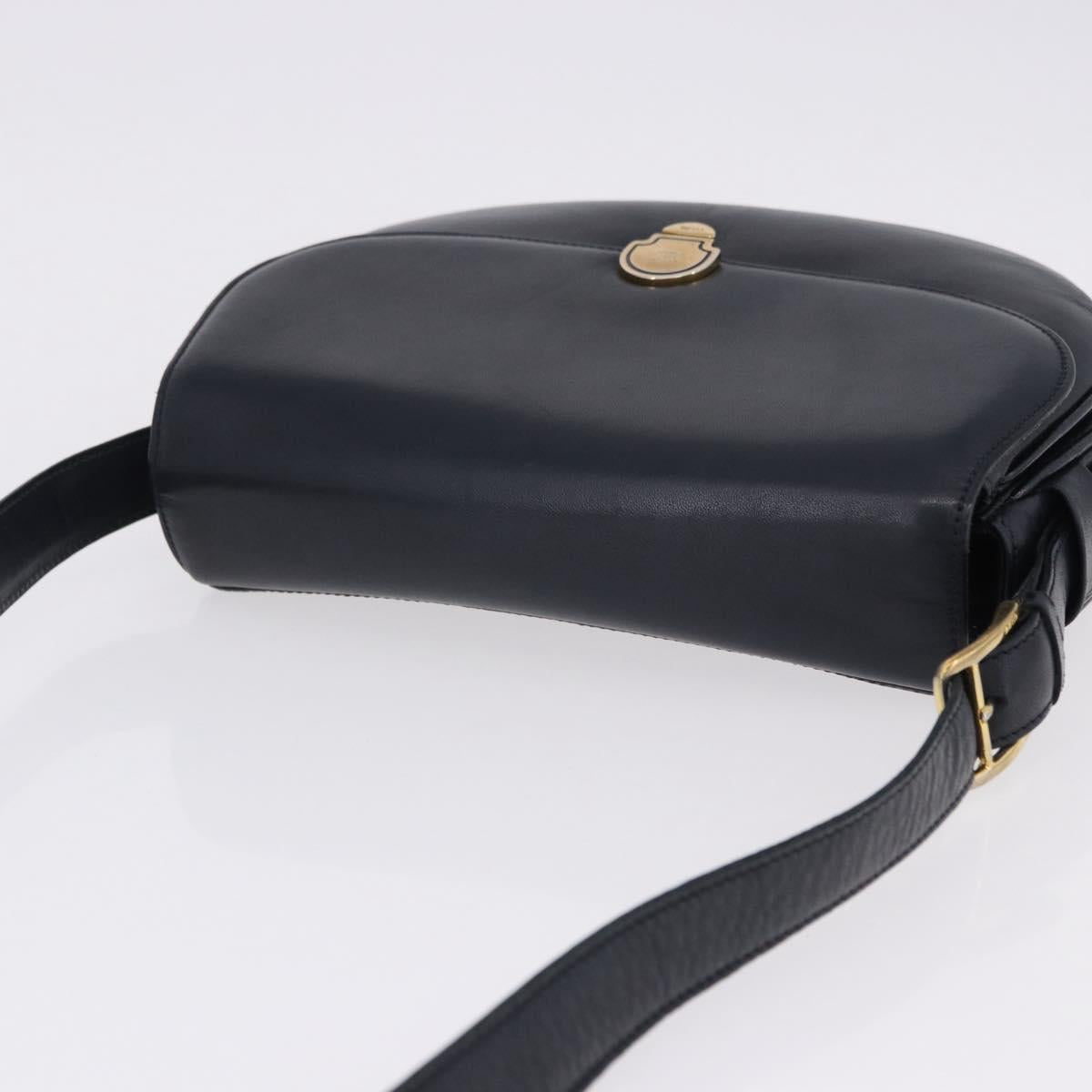 CELINE Shoulder Bag Leather Navy Gold Auth 193580A