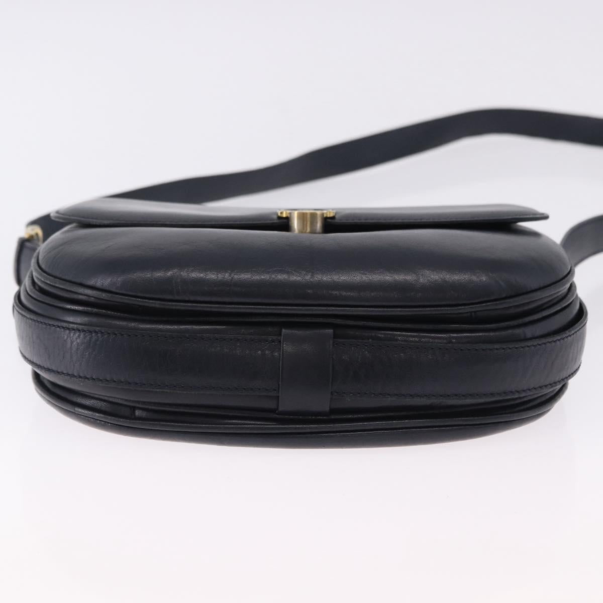 CELINE Shoulder Bag Leather Navy Gold Auth 193580A