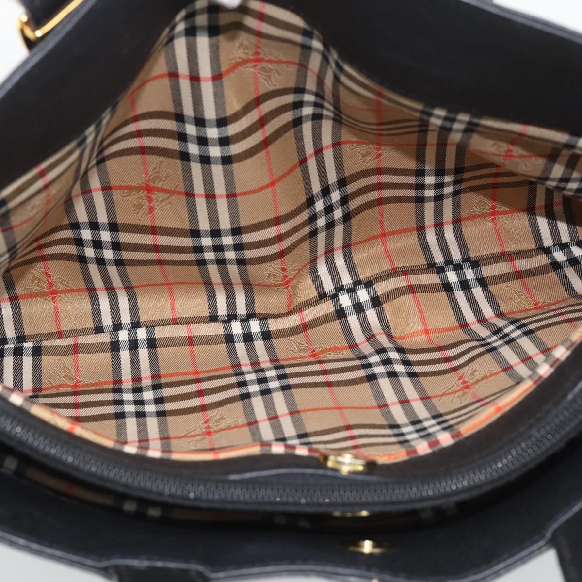 Burberrys Hand Bag Leather Black Gold Auth 193582A