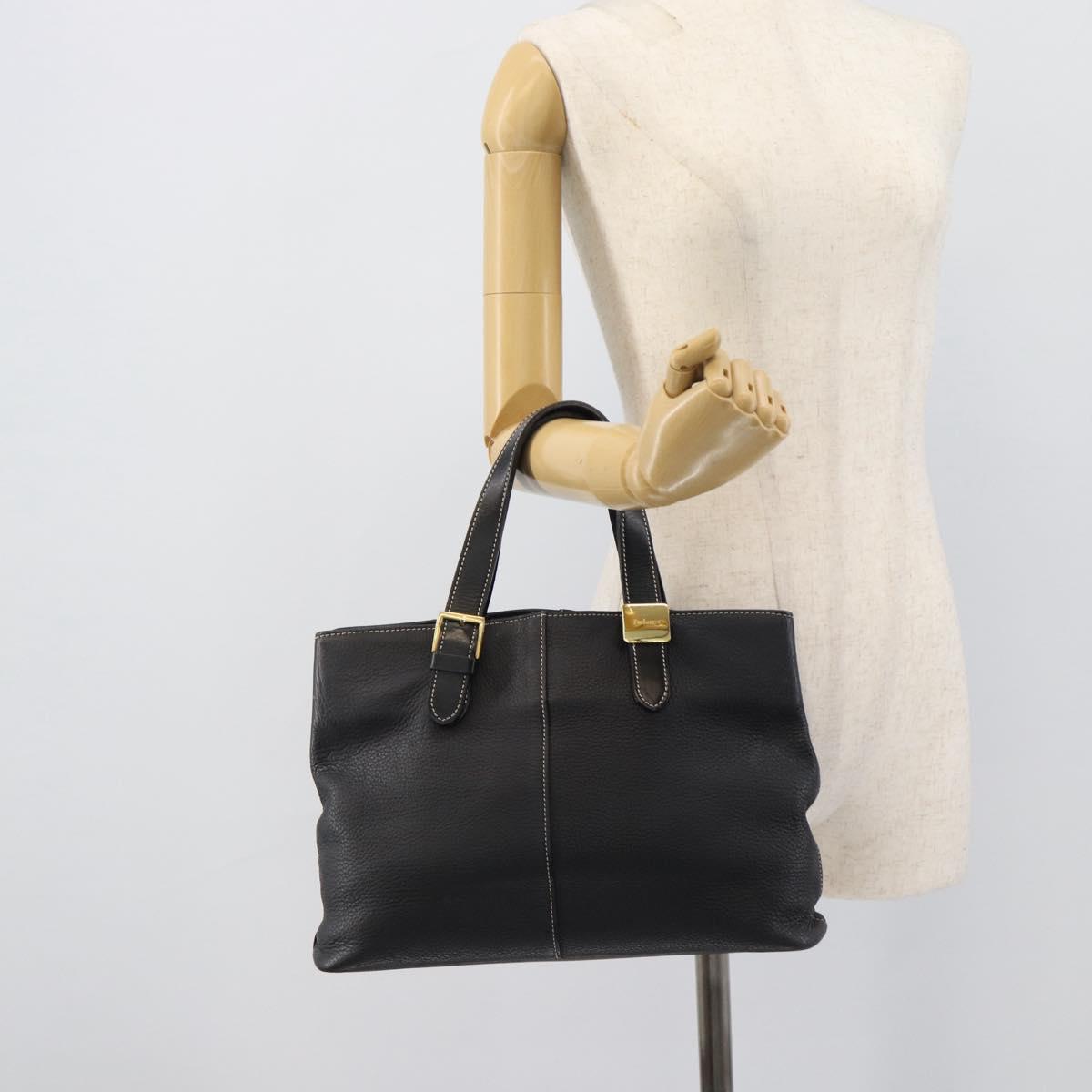 Burberrys Hand Bag Leather Black Gold Auth 193582A