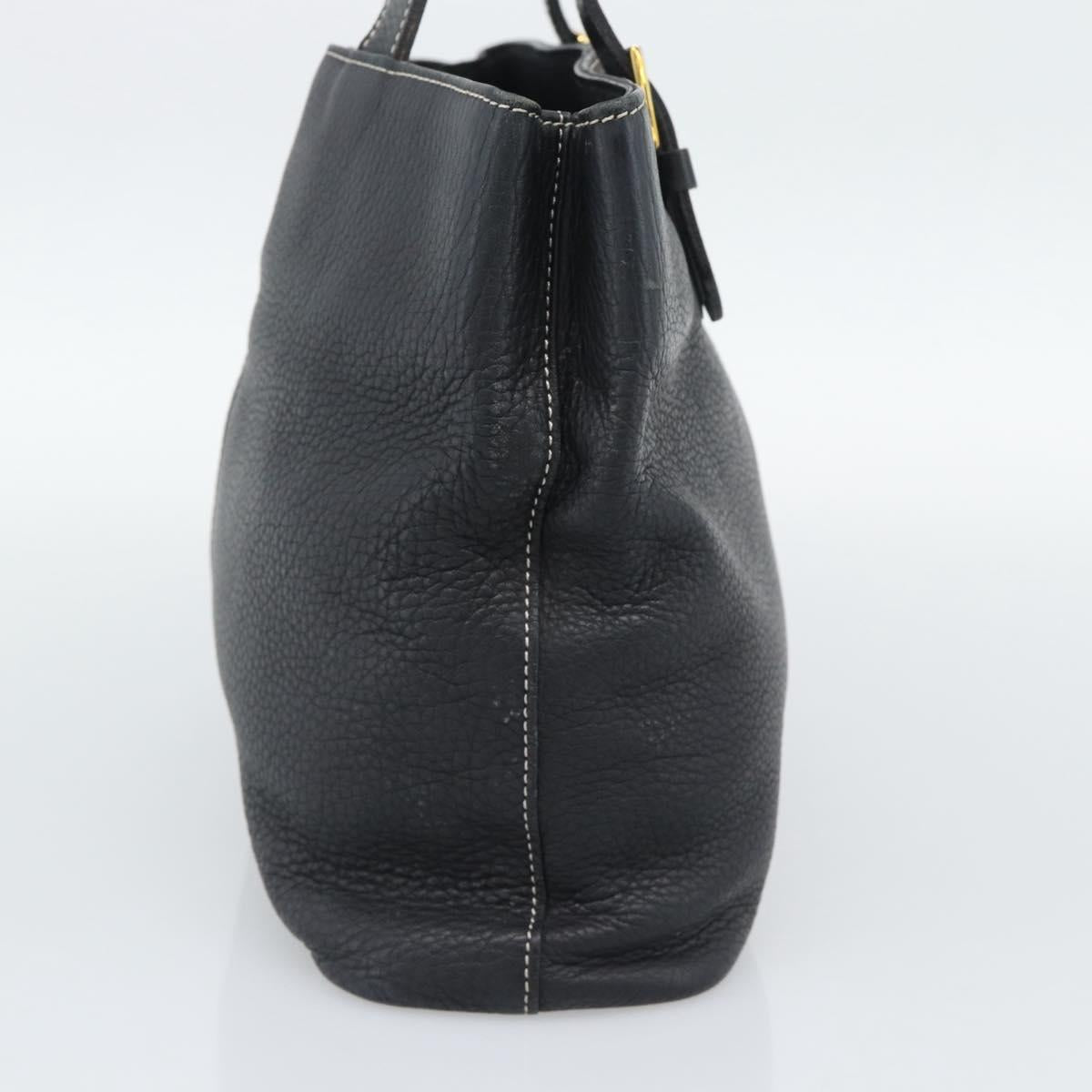 Burberrys Hand Bag Leather Black Gold Auth 193582A