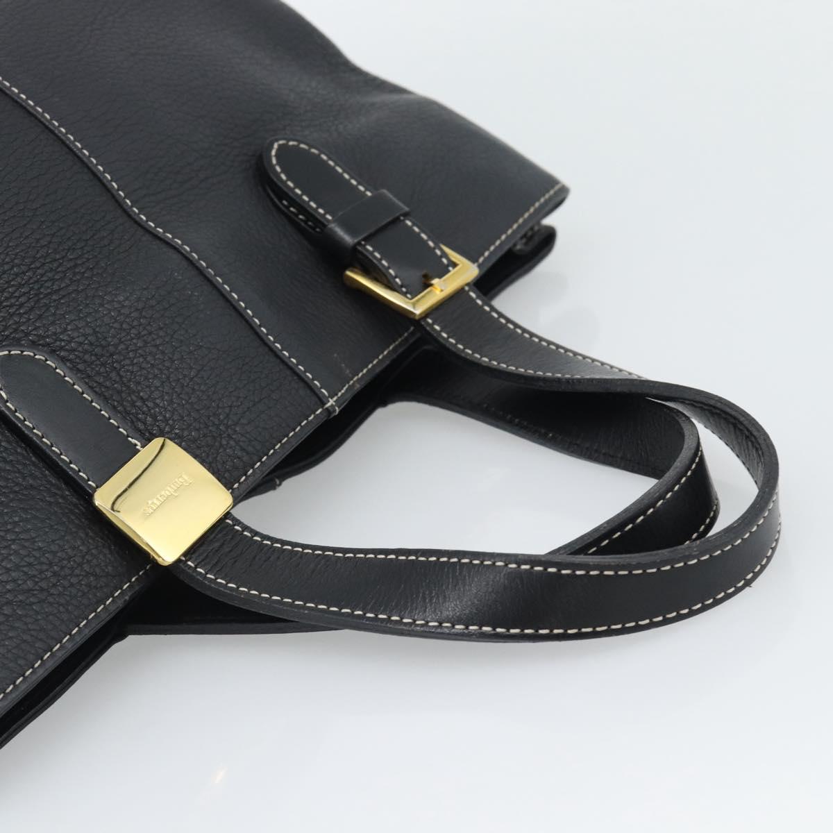 Burberrys Hand Bag Leather Black Gold Auth 193582A