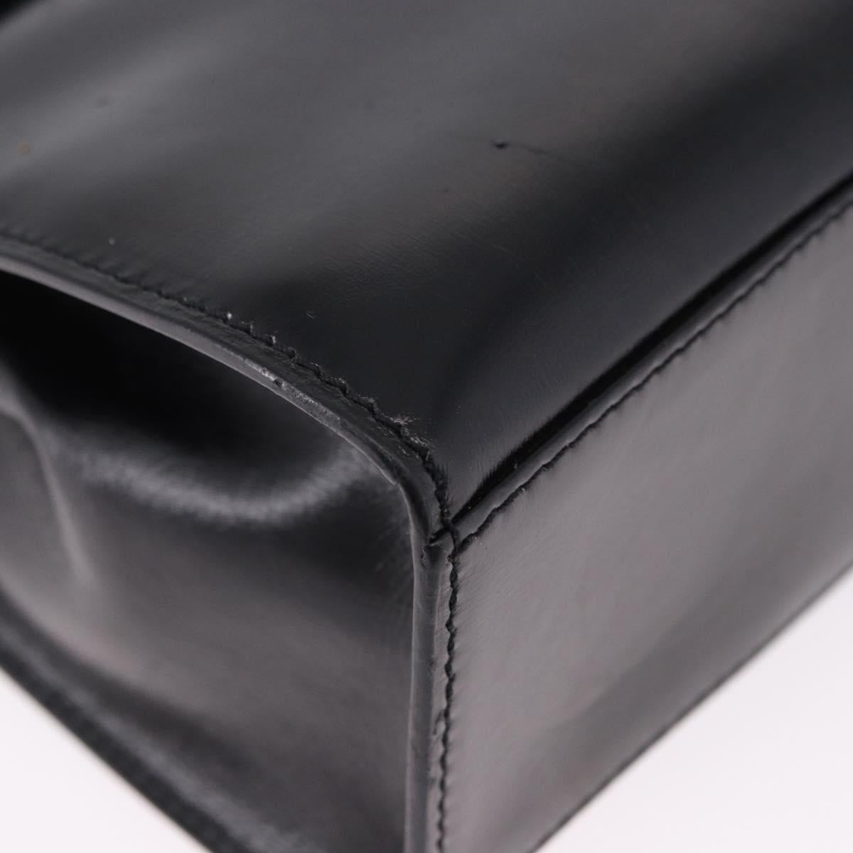 CELINE Hand Bag Leather 2way Black Gold Auth 193583A