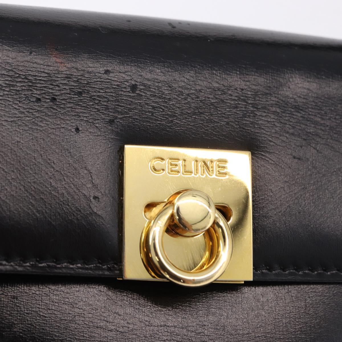 CELINE Hand Bag Leather 2way Black Gold Auth 193583A