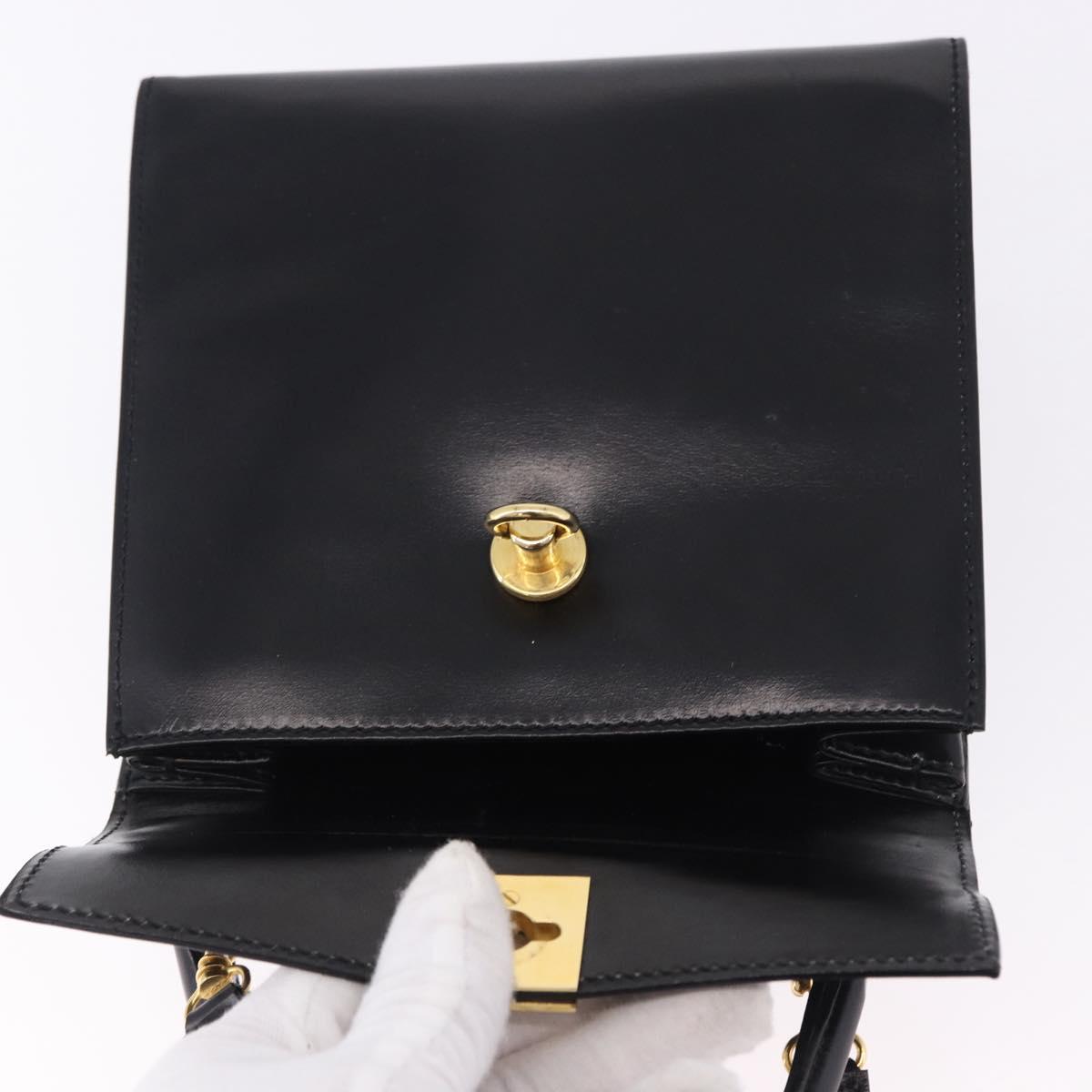 CELINE Hand Bag Leather 2way Black Gold Auth 193583A