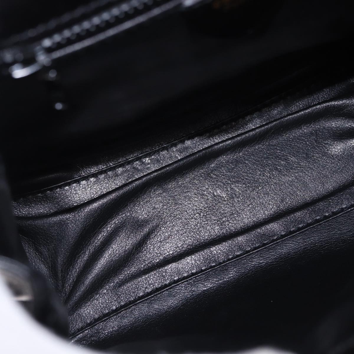 CELINE Hand Bag Leather 2way Black Gold Auth 193583A