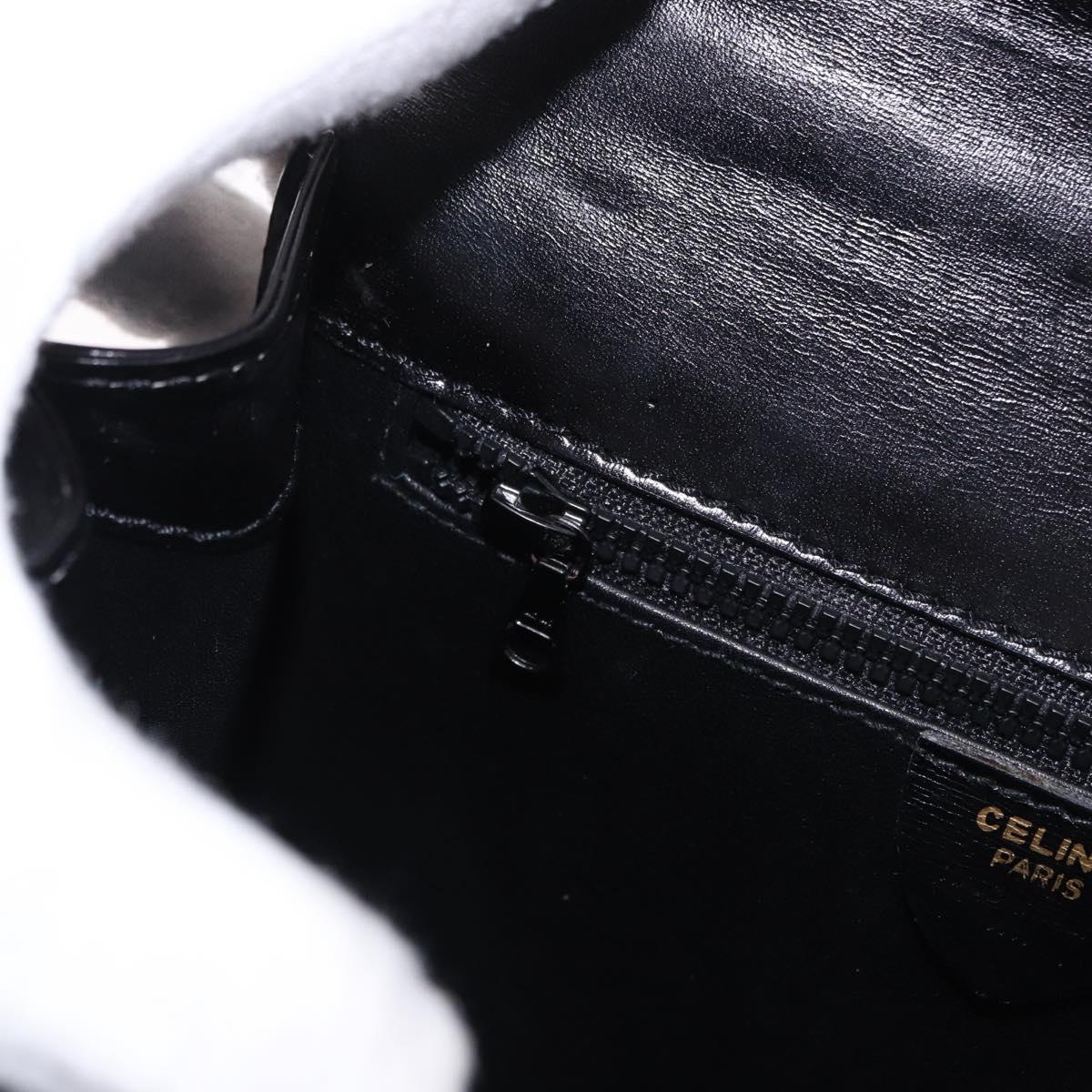 CELINE Hand Bag Leather 2way Black Gold Auth 193583A