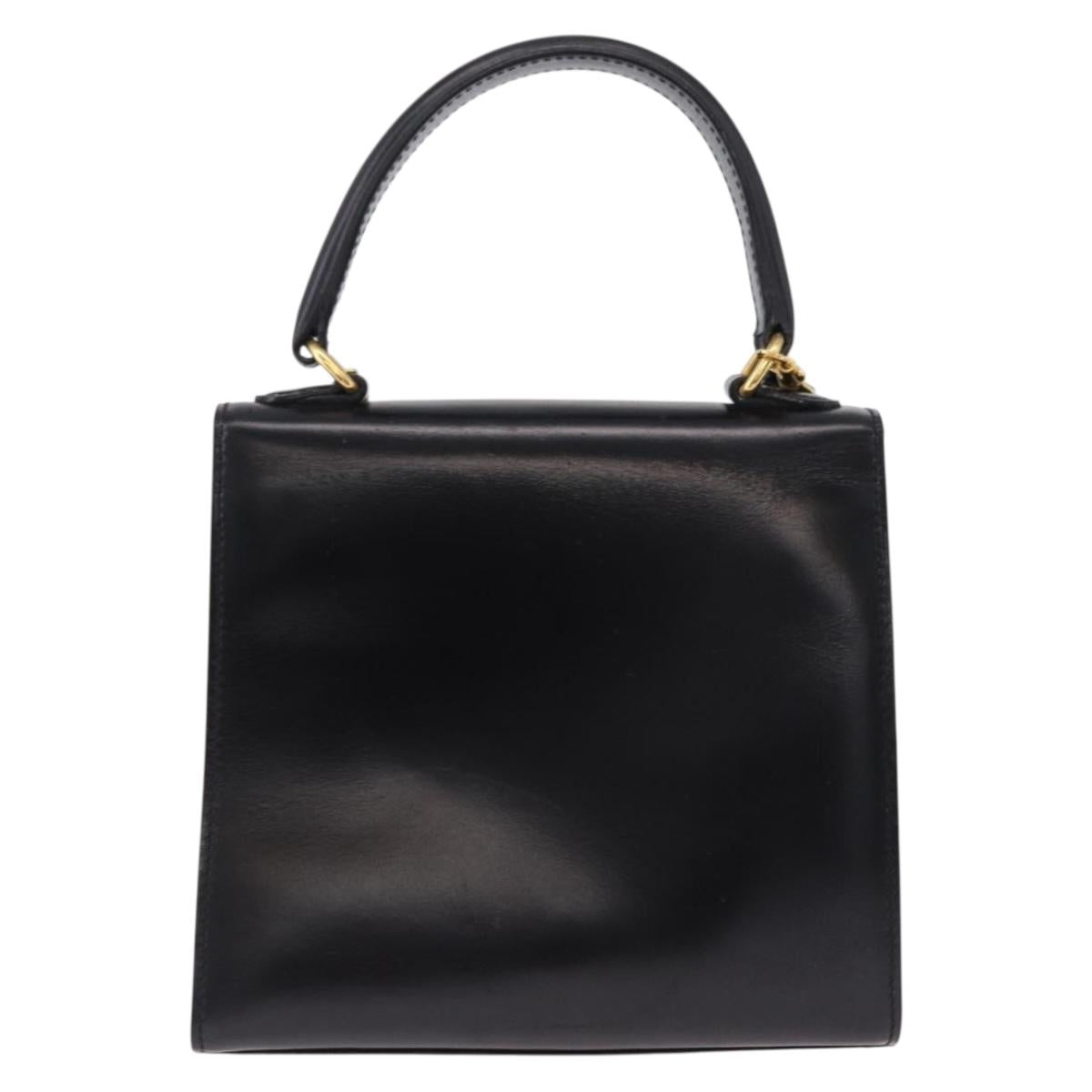 CELINE Hand Bag Leather 2way Black Gold Auth 193583A