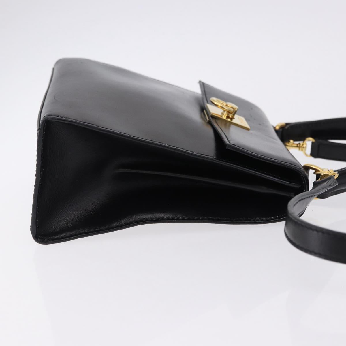 CELINE Hand Bag Leather 2way Black Gold Auth 193583A