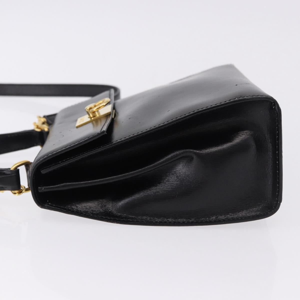 CELINE Hand Bag Leather 2way Black Gold Auth 193583A