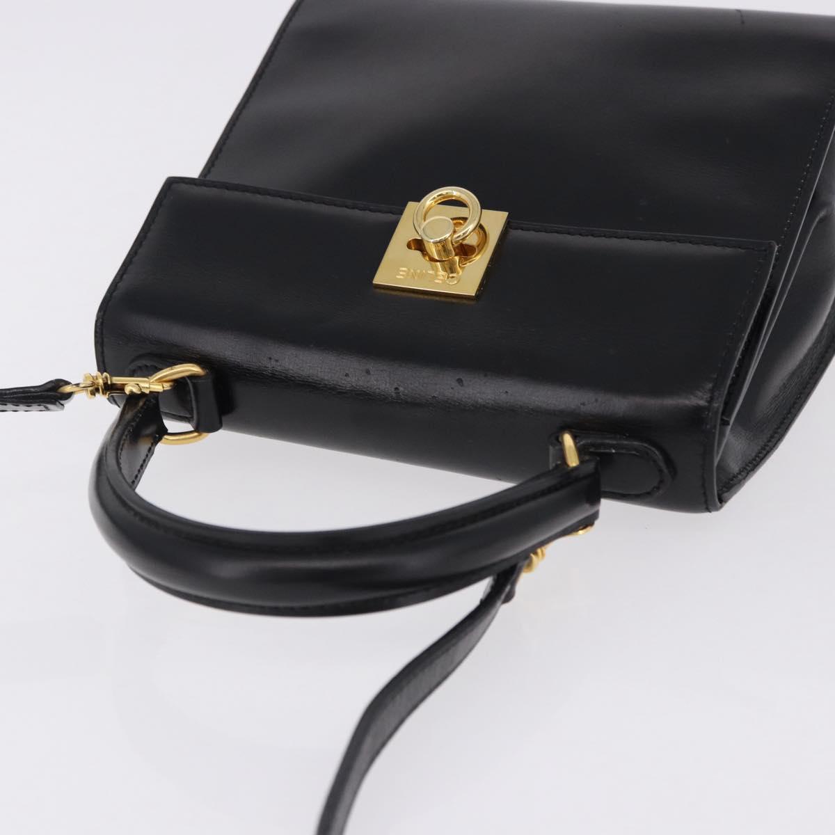 CELINE Hand Bag Leather 2way Black Gold Auth 193583A