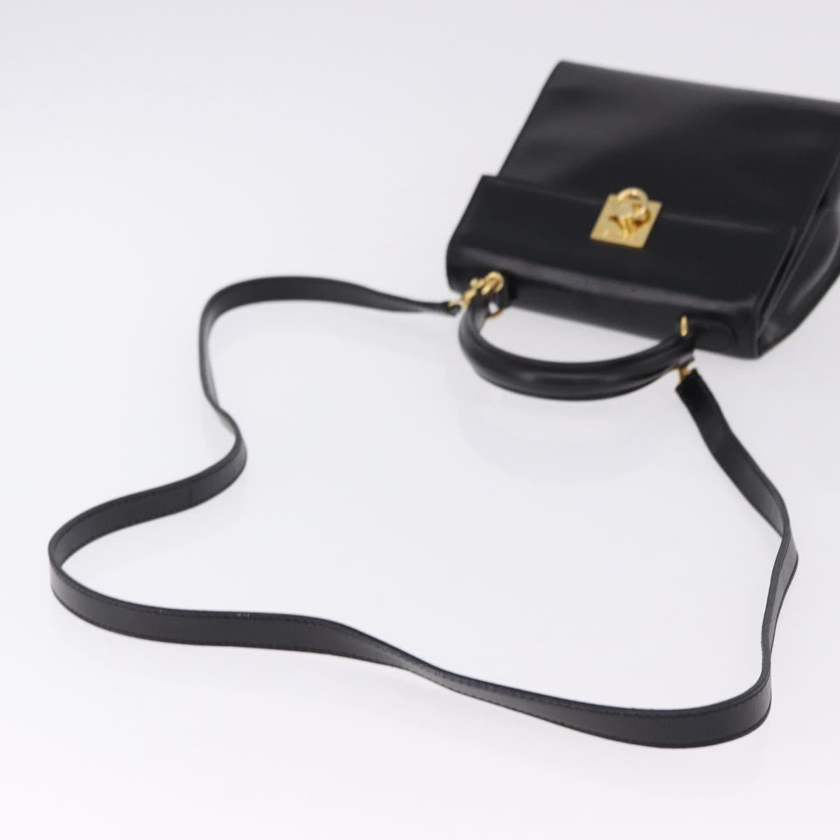 CELINE Hand Bag Leather 2way Black Gold Auth 193583A