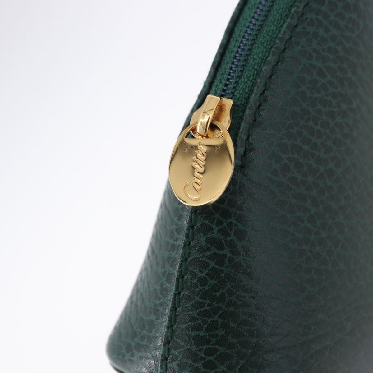 CARTIER Pouch Leather Green Gold Auth 193585V